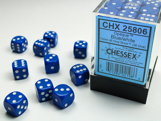 Chessex - 36D6 - Opaque - Blue/White Pips