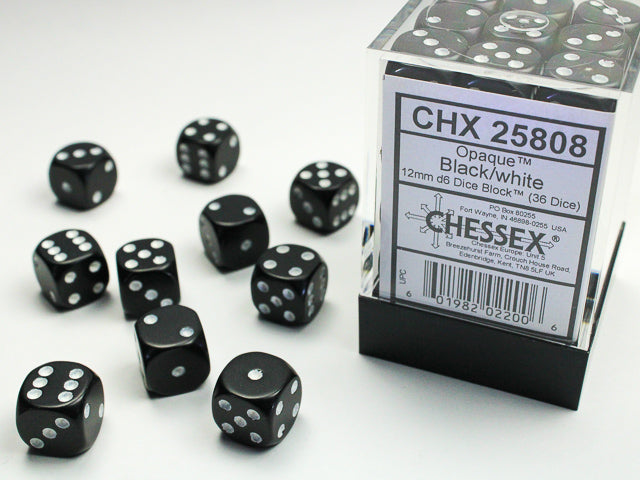 Chessex - 36D6 - Opaque - Black/White Pips