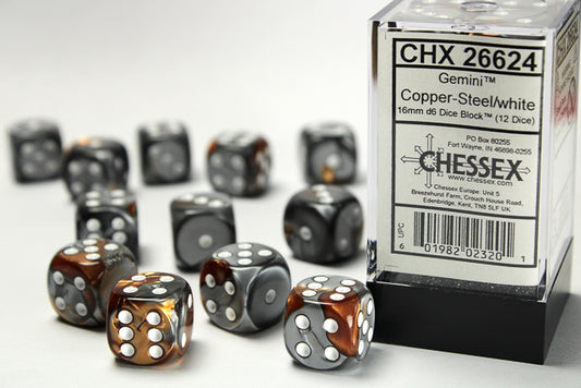 Chessex - 12D6 - Gemini - Copper-Steel/White Pips