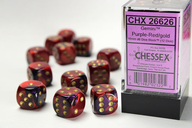 Chessex - 12D6 - Gemini - Purple-Red/Gold Pips