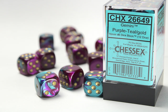 Chessex - 12D6 - Gemini - Purple-Teal/Gold Pips