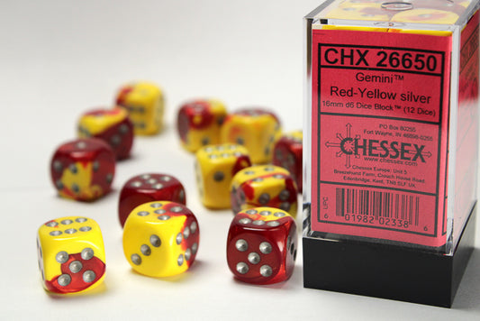 Chessex - 12D6 - Gemini - Red-Yellow/Silver Pips