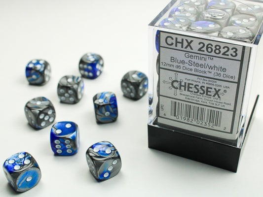 Chessex - 36D6 - Gemini - Blue-Steel/White Pips