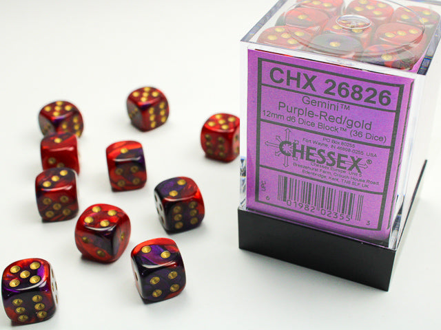 Chessex - 36D6 - Gemini - Purple-Red/Gold Pips