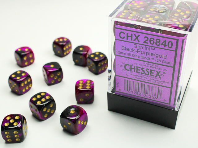 Chessex - 36D6 - Gemini - Black-Purple/Gold Pips