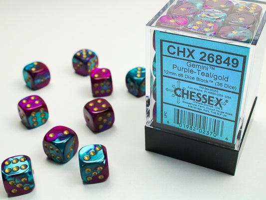 Chessex - 36D6 - Gemini - Purple-Teal/Gold Pips