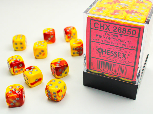 Chessex - 36D6 - Gemini - Red-Yellow/Silver Pips