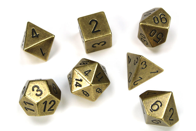 Chessex - 7PC - Metal - Old Brass/Black Numbers