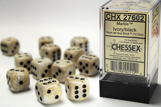 Chessex - 12D6 - Marble - Ivory/Black Pips