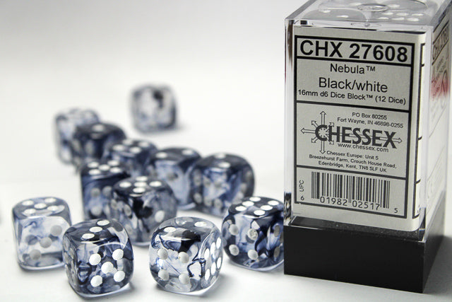 Chessex - 12D6 - Nebula - Black/White Pips