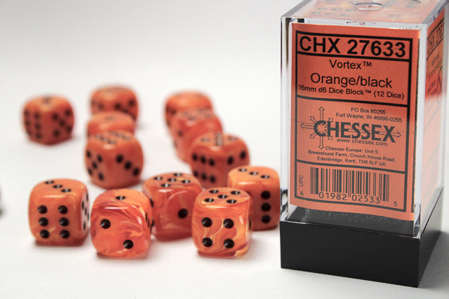 Chessex - 12D6 - Vortex - Orange/Black Pips