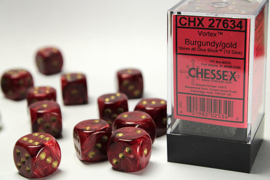 Chessex - 12D6 - Vortex - Burgundy/Gold Pips