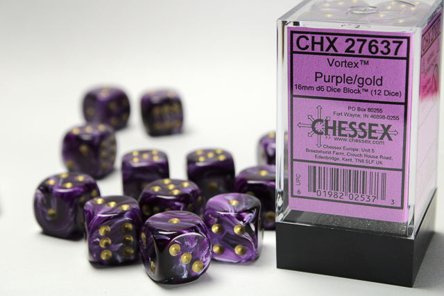 Chessex - 12D6 - Vortex - Purple/Gold Pips