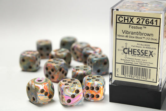 Chessex - 12D6 - Festive - Vibrant/Brown Pips