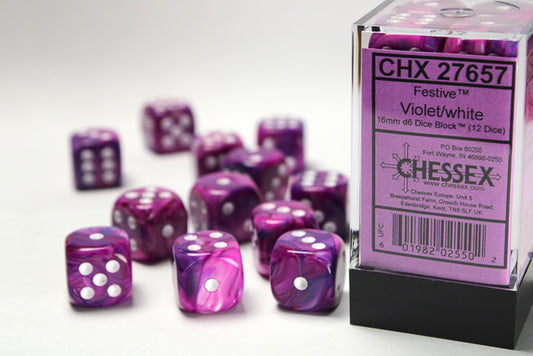 Chessex - 12D6 - Festive - Violet/White Pips