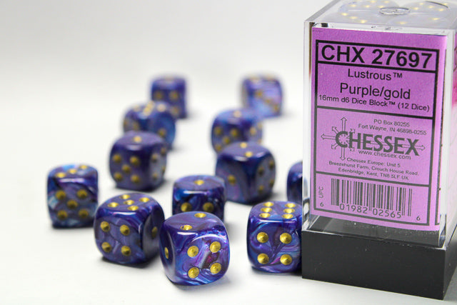 Chessex - 12D6 - Lustrous - Purple/Gold Pips