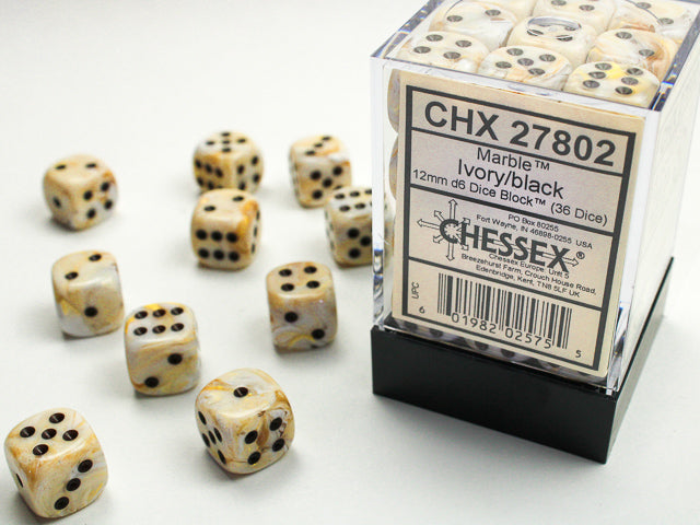 Chessex - 36D6 - Marble - Ivory/Black Pips