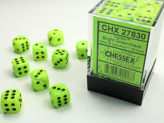 Chessex - 36D6 - Vortex - Bright Green/Black Pips