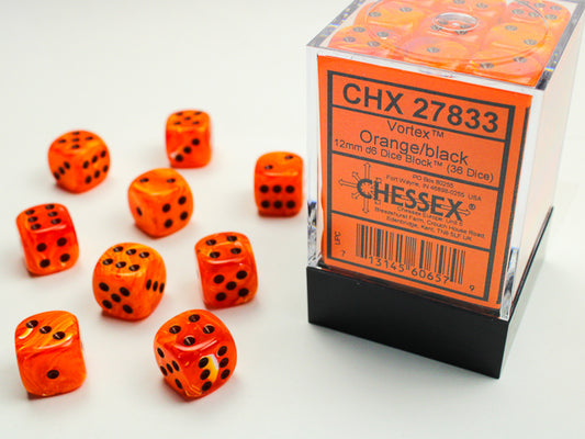 Chessex - 36D6 - Vortex - Orange/Black Pips