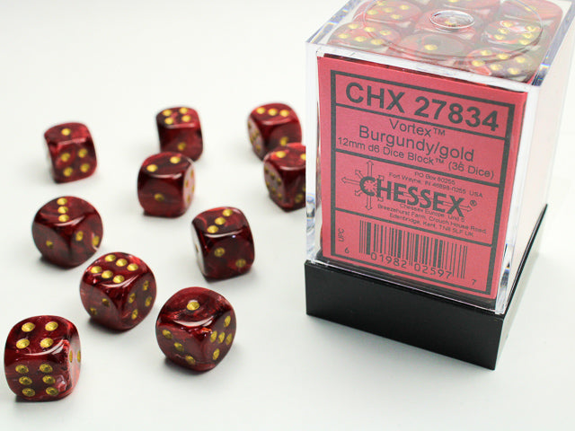 Chessex - 36D6 - Vortex - Burgundy/Gold Pips