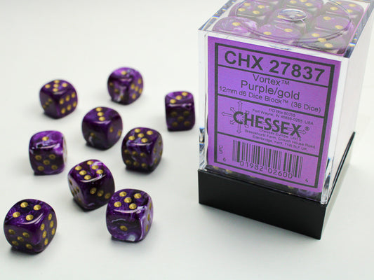 Chessex - 36D6 - Vortex - Purple/Gold Pips