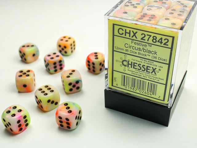 Chessex - 36D6 - Festive - Circus/Black Pips