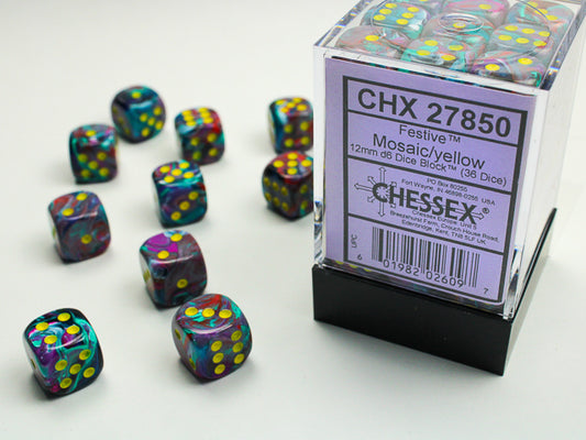 Chessex - 36D6 - Festive - Mosaic/Yellow Pips