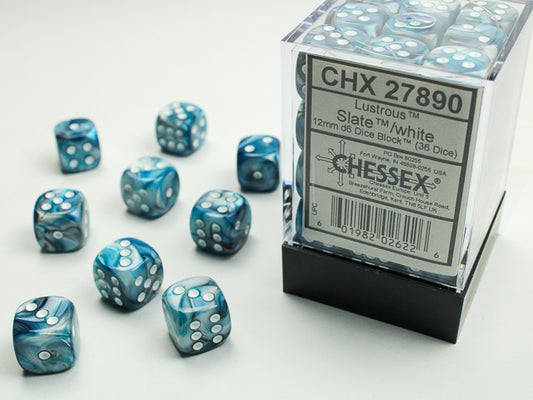 Chessex - 36D6 - Lustrous - Slate/White Pips