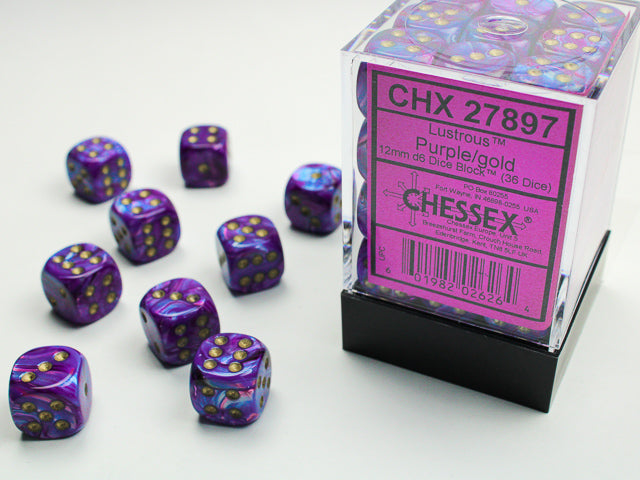 Chessex - 36D6 - Lustrous - Purple/Gold Pips