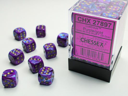 Chessex - 36D6 - Lustrous - Purple/Gold Pips