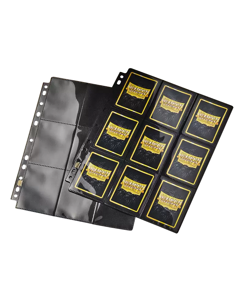 Dragon Shield 18-pocket side-loader binder page for standard-size cards with black backing
