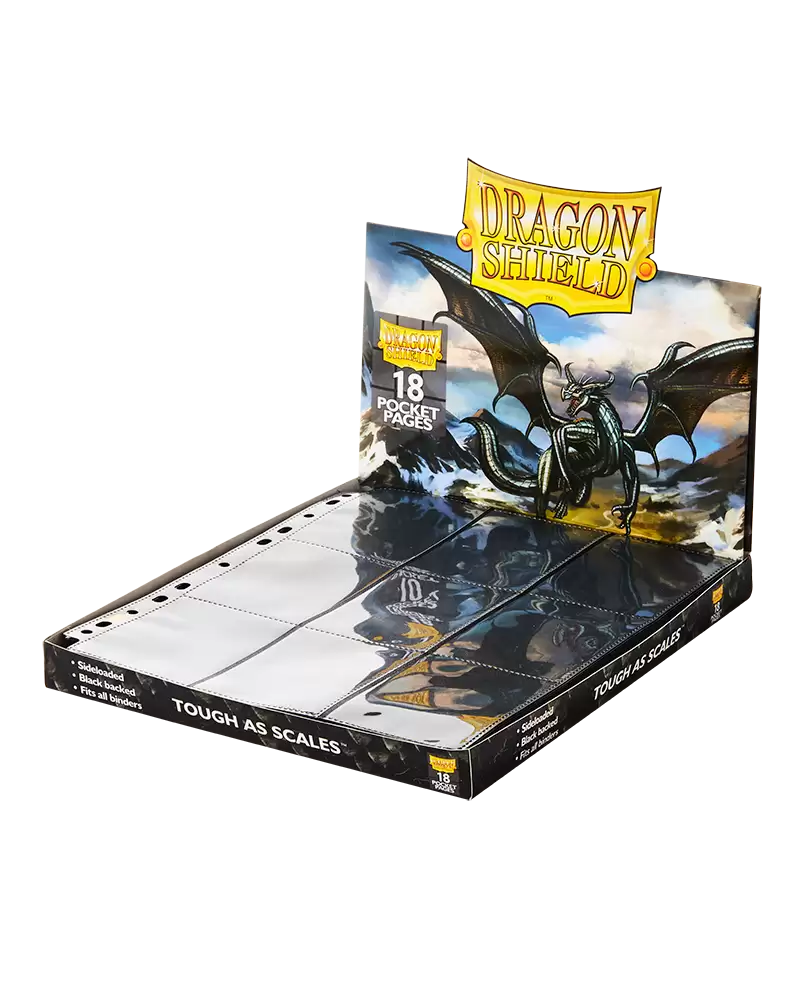 Dragon Shield 18-pocket side-loader binder page for standard-size cards with black backing