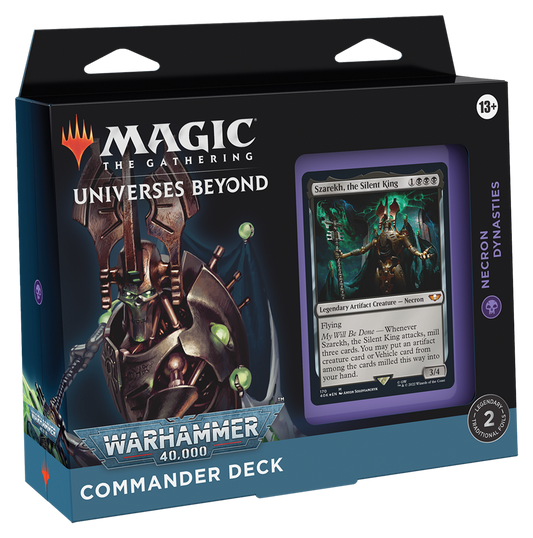 Magic: The Gathering Warhammer 40,000 Commander deck with 100 cards, foil-etched commander, and Warhammer-themed exclusives.
