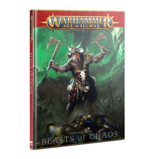 Warhammer Age of Sigmar Beasts of Chaos battletome, 104-page hardback book with warscrolls, rules, battle tactics, artwork, and painting guides for miniatures.