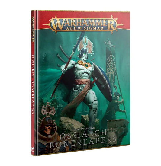 112-page Ossiarch Bonereapers battletome featuring background lore, rules, artwork, and miniatures for Warhammer Age of Sigmar.