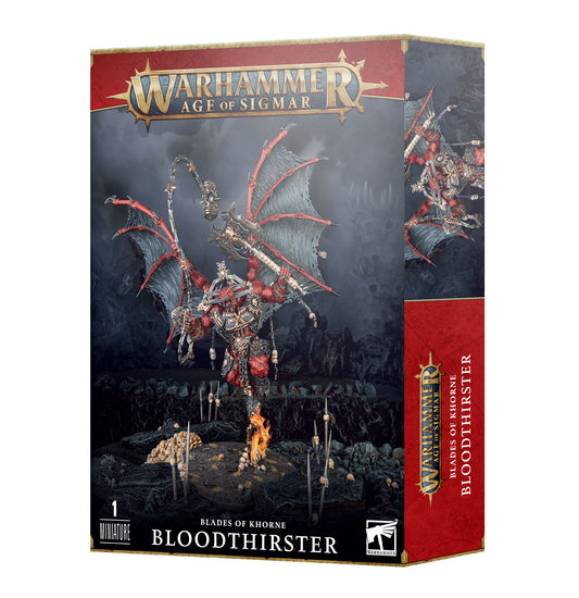 Warhammer Age of Sigmar Blades of Khorne Bloodthirster kit with 80 components and 120mm x 92mm Citadel base for assembling powerful Daemon miniature.