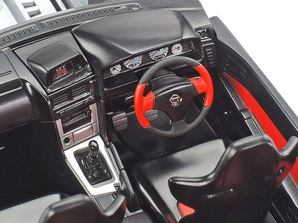 Detailed Nissan R34 GTR Z Tune interior, building kit with detailed interior, steering, dash, bucket seats, shifter, intricate building kit