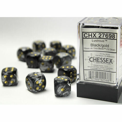 Chessex - 12D6 - Lustrous - Black/Gold Pips